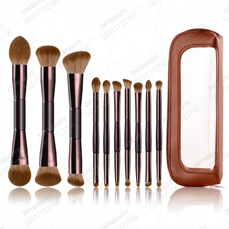 14pcs Dual-End Makeup Brushes Set Foundation Blush Eyeshadow Powder Professional Cosmetic Kit