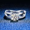 Bague Ringen S925 Sterling Silver Luxury Jewelry 1 Carat D Color Moissanite Diamond Ring For Wedding Four Claw Cross Hollow Rings