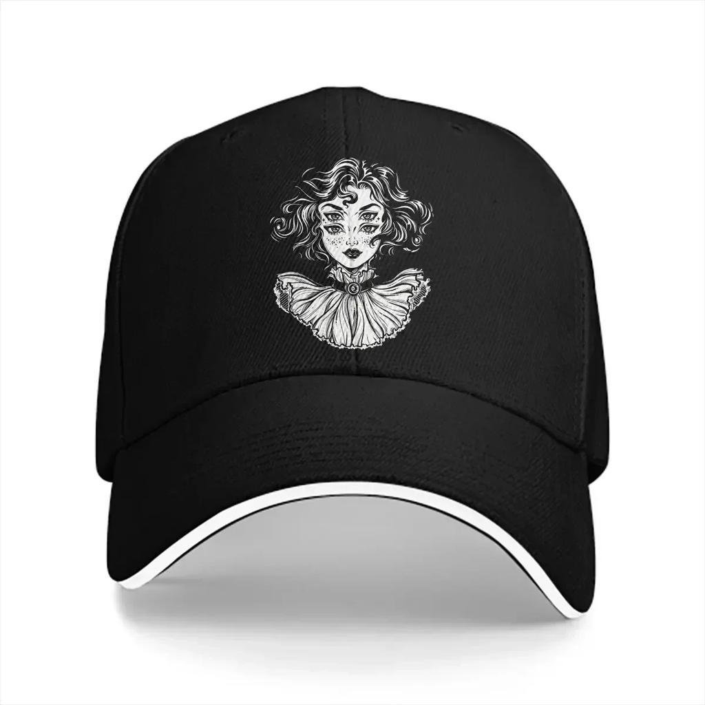 Washed Unisexs Baseball Cap Curly Hair Sports Snapback Caps Dad Hat Girl Portrait With Four Eyes Golf Hats