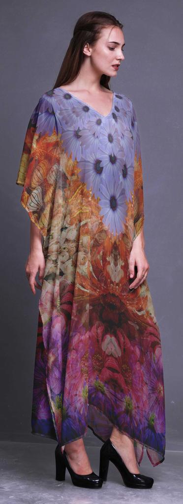 Phagun Daisy & Wild Flower Floral Ladies Kaftan Holiday Loungewear Maxi Dress Beach