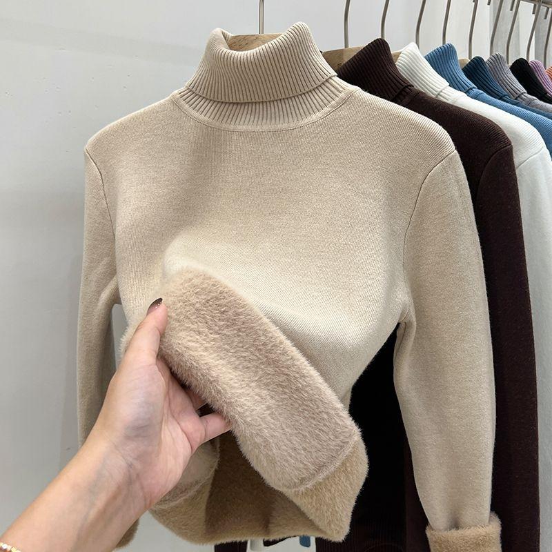 Women's Thickened Velvet Turtleneck Bottoming Sweater Autumn and Winter Tops Fashionable Turtleneck Bottoming Shirt
