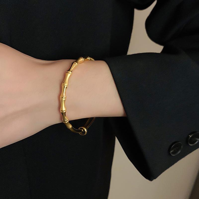 Brass Bamboo Knot Bangles Women's Solid Color Bracelets High End Elegant Versatile Simple Adjustable Zircon for Gifts
