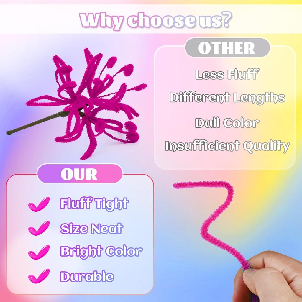 200Pcs Pipe Cleaners Craft Set With 10 Pairs Adhesive Eyes Chenille Stems Diy Christmas Mother'S Day Decoration Art Supplies