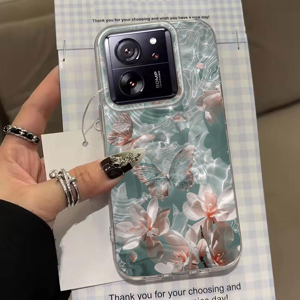 Water Texture Butterfly Flower Phone Case for Xiaomi 13T 14T 11 Lite Poco X5 M6 Pro X6 X7 X3 Pro NFC C75 C71 C65 C61 M5S Cover
