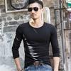 Men Long Sleeve T Shirt Round Neck Self-cultivation Solid Color Slim Tee Personality Trend Man Wear