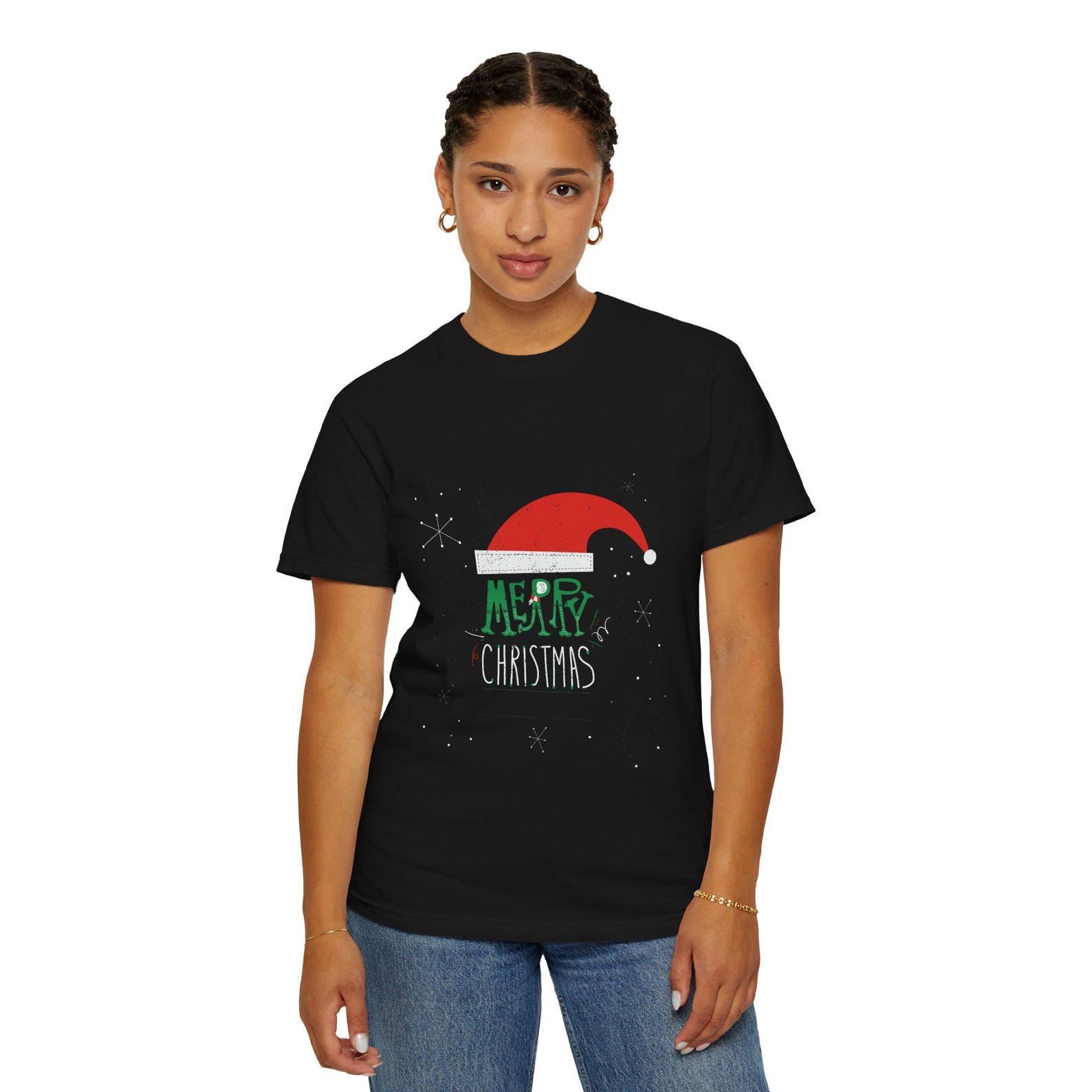 Merry Christmas Santa Hat T-Shirt | Holiday Typography Tee 4XL
