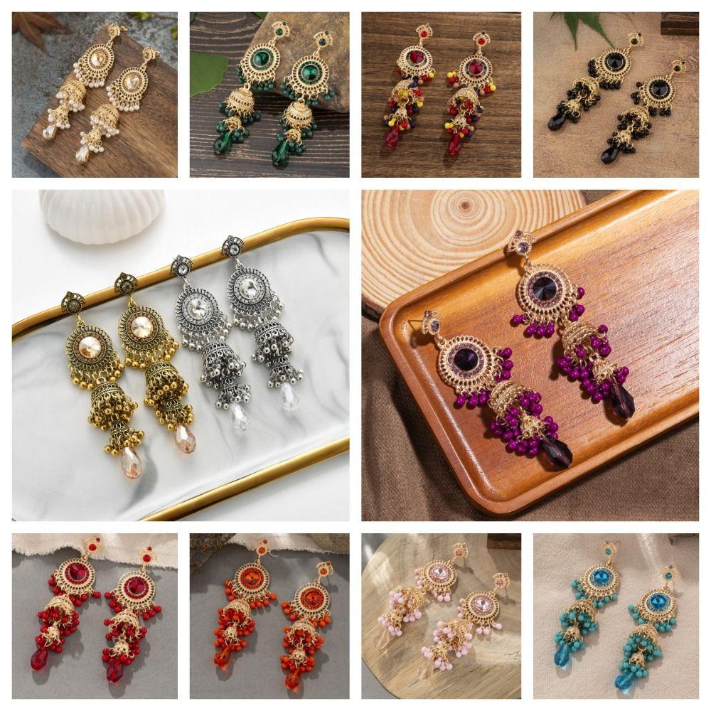 Zinc Zinc Alloy Bell Tassel Earrings Luxury Ethnic Style Ear Studs Rhinestone Pearls Ear Drop Holiday