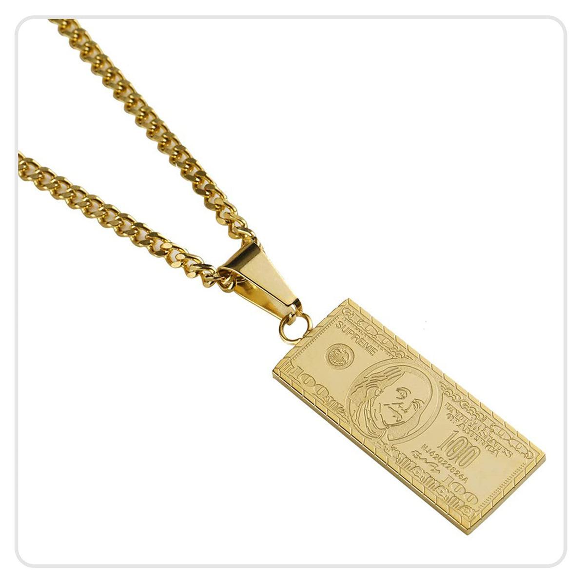 Hip Hop Jewelry Rich Dollar Small Bill Pendant Men s Necklace 60CM