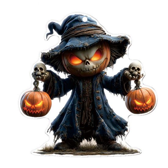 Car Mirror Hanging Accessories Spooky Pumpkin Man 2D Acrylic Rear View Mirror Pendant Flat Auto Interior Halloween Decoration for Car Backpack