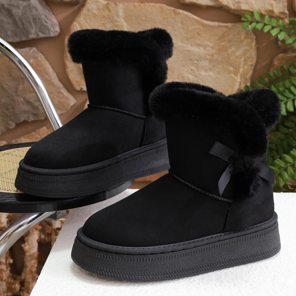 Women Boots Warm Butterfly Knot Cross Border Round Toe Shoes for Women Winter Thick Bottom Plush Casual Snow Cotton Boots Women