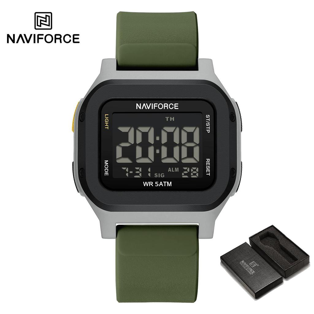 NAVIFORCE Original Men Digital Watch Square Case Silicone Strap Waterproof Calendar Date Chronograph Alarm Men Sports Leisure Watch NF7137