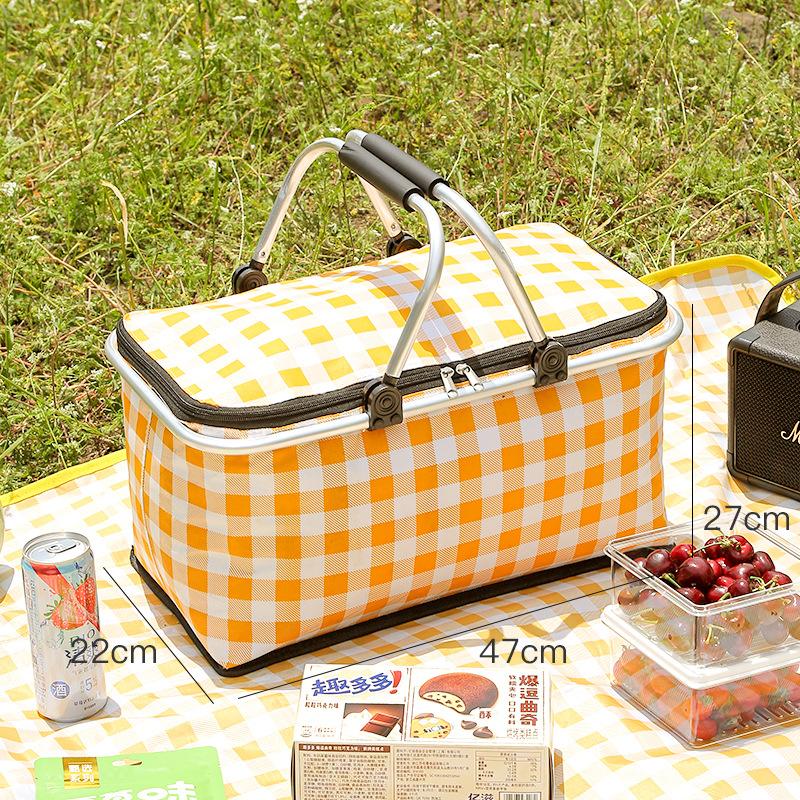 Foldable picnic basket, large-capacity outdoor camping insulated bag, handheld aluminum foil reinforced fabric car picnic bag