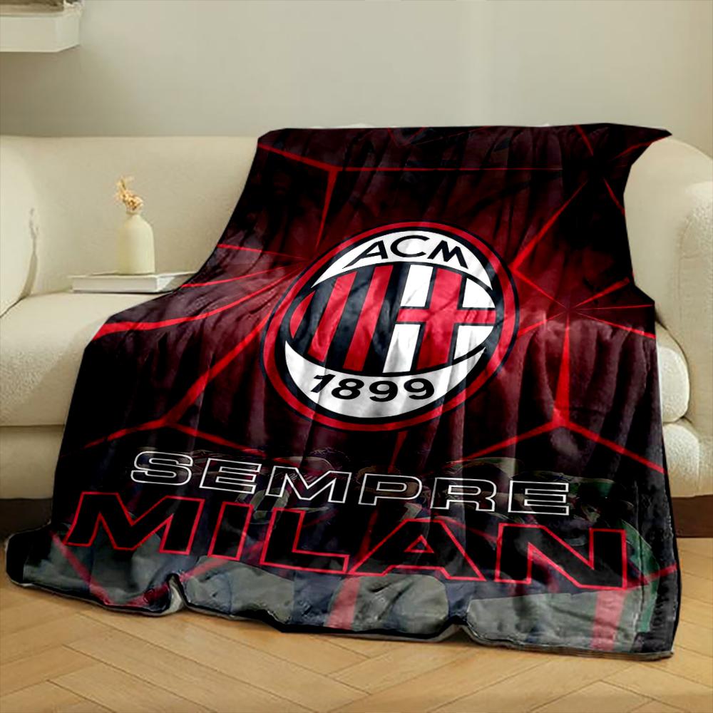 AC Milan Logo Designed Flannel Blanket for Bedroom, Living Room, Sofa, and Nap