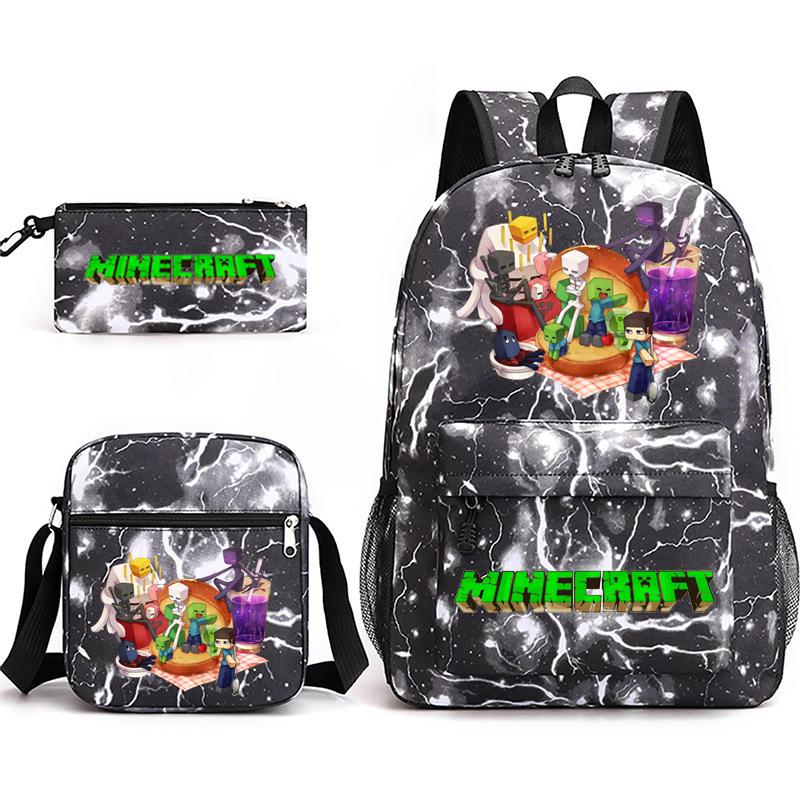 2022 Cross-border Starry Sky School Bag Three-piece Casual Fashion My World Game School Travel Bag
