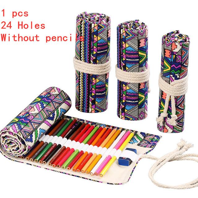 12/24/36/48/72 Hole Colorful Cloth Pencil Case Stationery Cosmetic Pencil Storage Bag Pencil roll School Supplies 050045