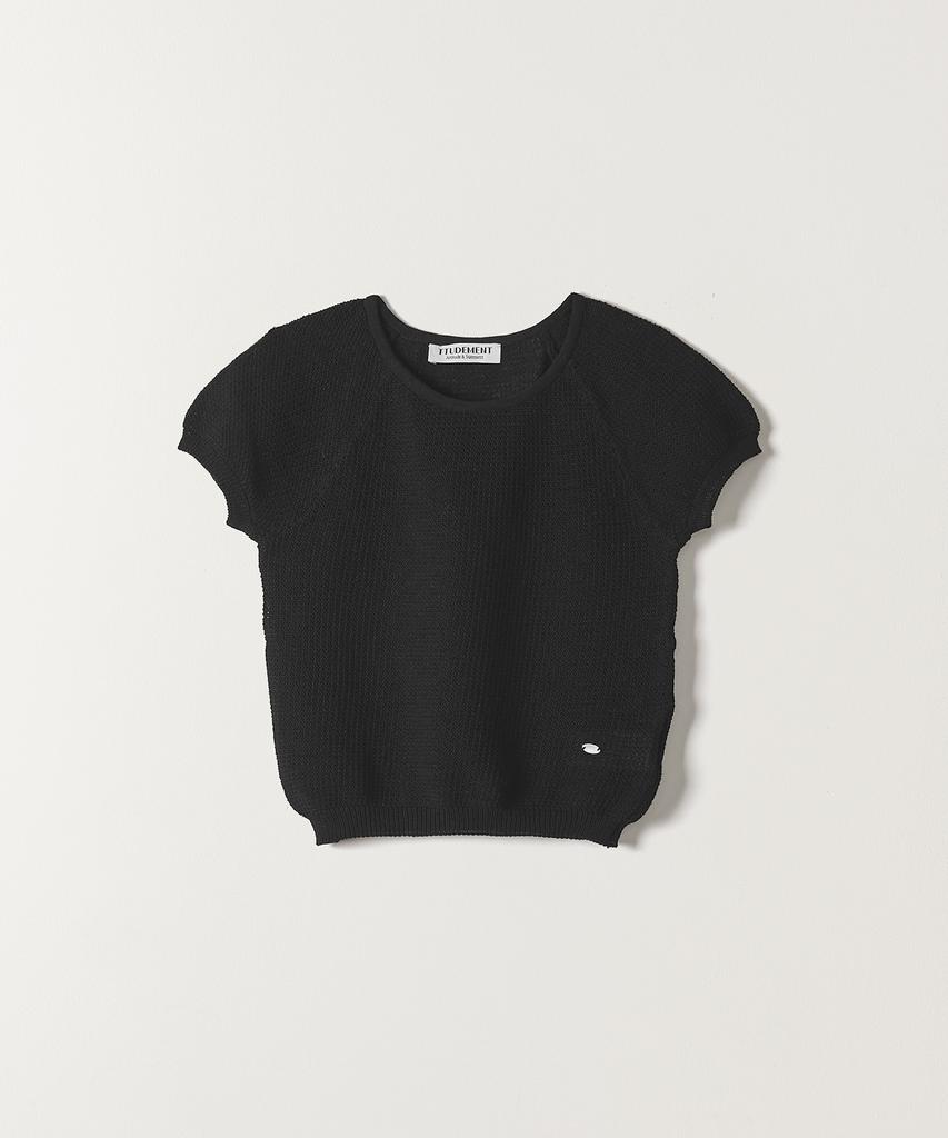 Tudument Puff Sleeve Round Neck Knit Top Black