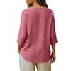 Women's Fashionable Loose-Fit Cotton-Linen V-Neck Casual Pullover With 3/4 Sleeves