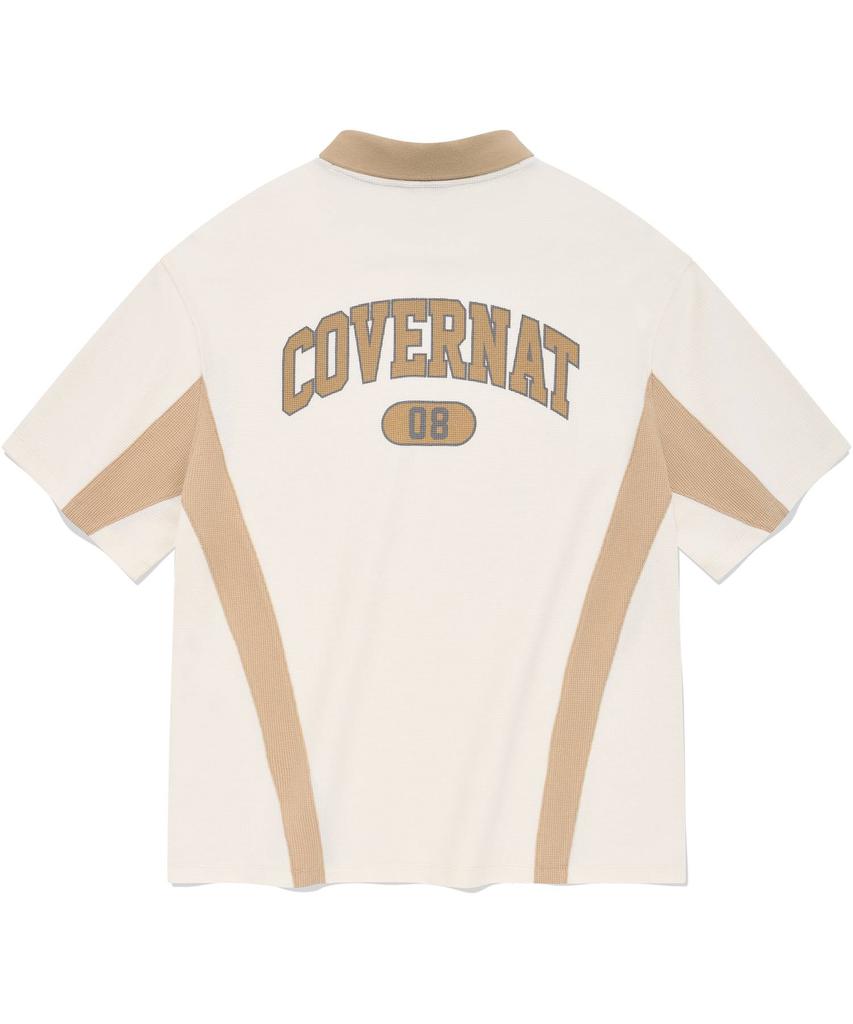 COVERNAT Waffle Arch Collar T-Shirt Cream