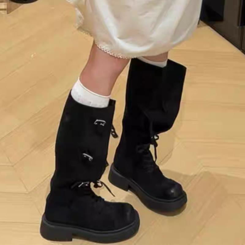 

Designer Long Boots for Women s Chunky Knee High Winter Shoes Fashion Lace Up Chelsea Boots New Walking Goth Mujer De Botas 35
