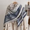 Women'S Fashion Faux Cashmere Winter Scarf Vintage Print With Tassels Thick Warm Pashmina Two-Sided Wrap Outdoor Shawls Foul