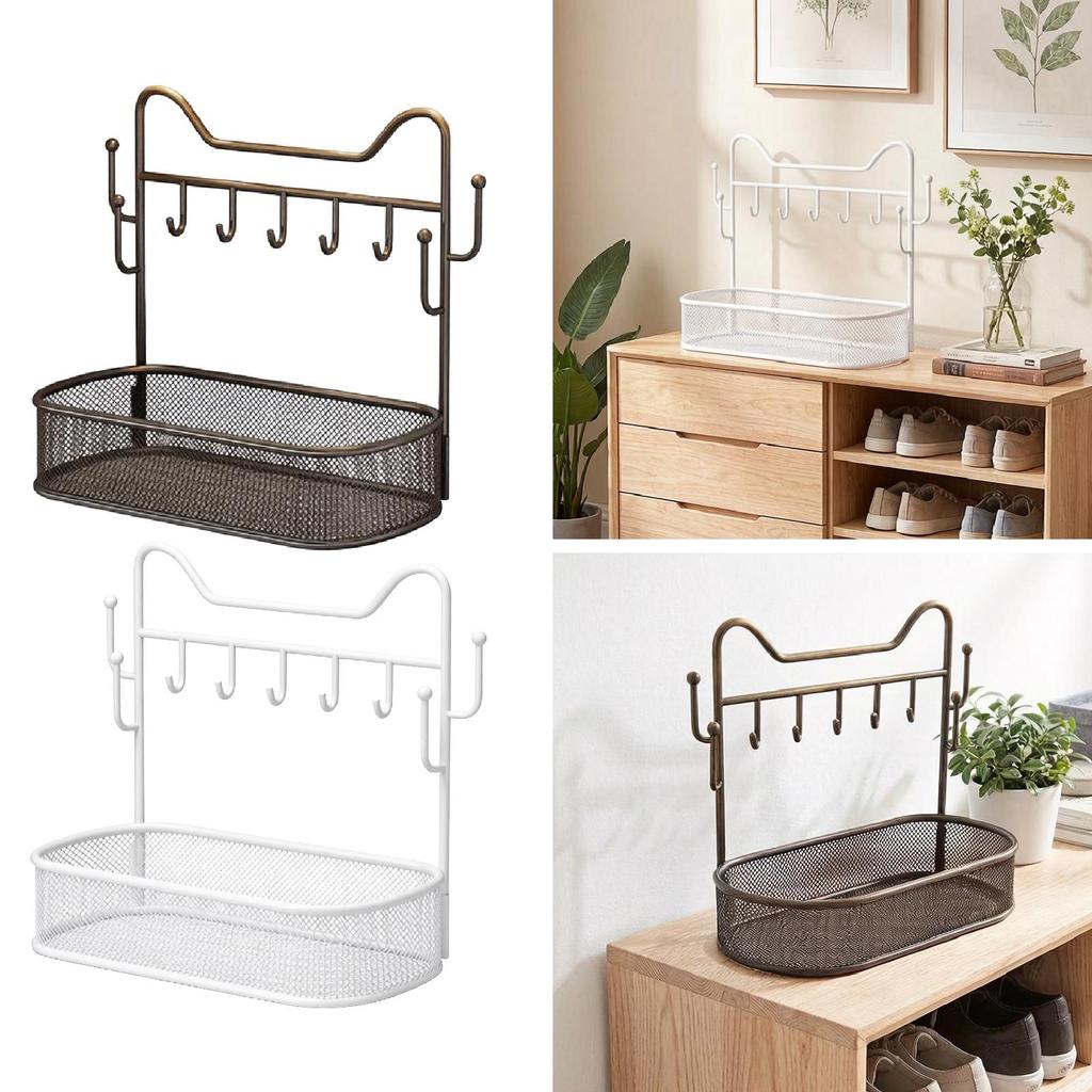 Multifunctional Iron Key Holder Stand Entryway Organizer Key Rack with Elegant Jewelry Display for Home Decoration
