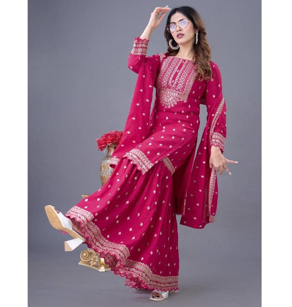 Indisch Pakistanisch Damen Sharara Salwar Anzug Partykleidung Bollywood Salwar Kameez Set Kleid