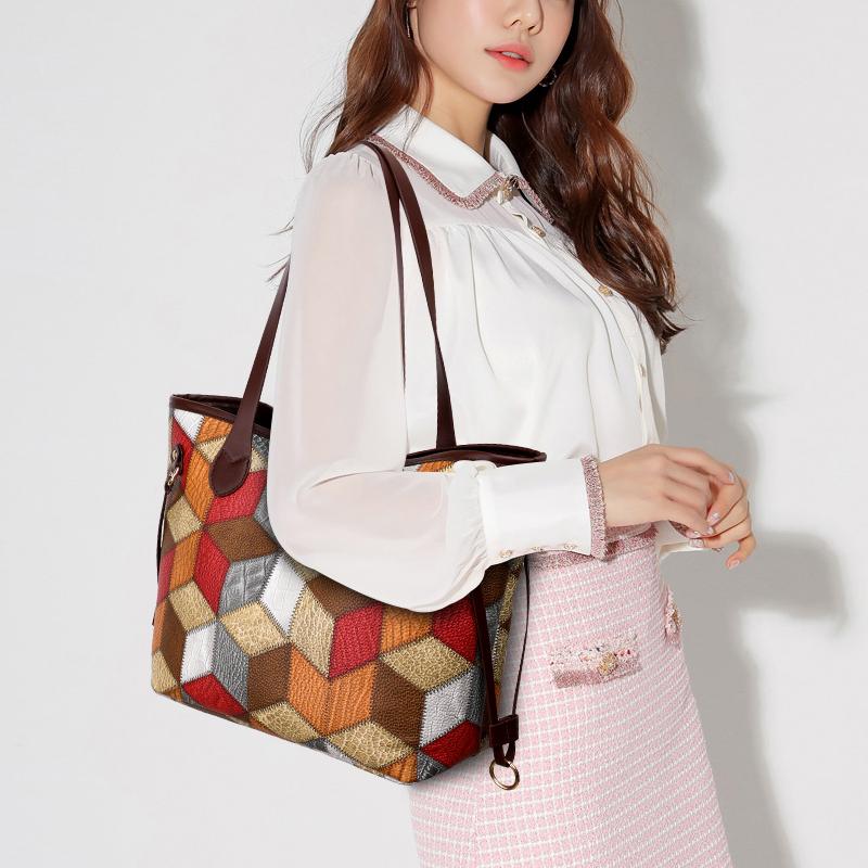 2pcs Geometric Pattern Tote Bag Set, Fashion Shoulder Bag, Women's Large Handbag With Clutch Coin Purse