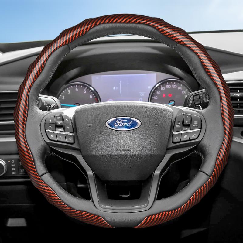 UYEG8 Suitable for Ford Carbon Fiber Texture Steering Wheel Cover with Snap-On Wave-Shaped Sport Design