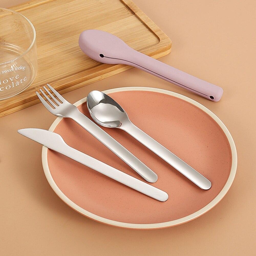 3Pcs/Set 3 In 1 Travel Portable Cutlery Set 304 Stainless Steel Chopsticks Fork Spoon Student Dinnerware Sets Kitchen Tableware