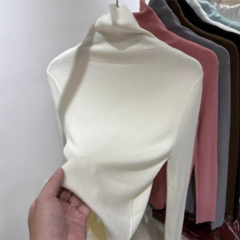 A stacked collar slim-fitting inner top women's knitted sweater spring, autumn and winter turtleneck long-sleeved bottoming shirt