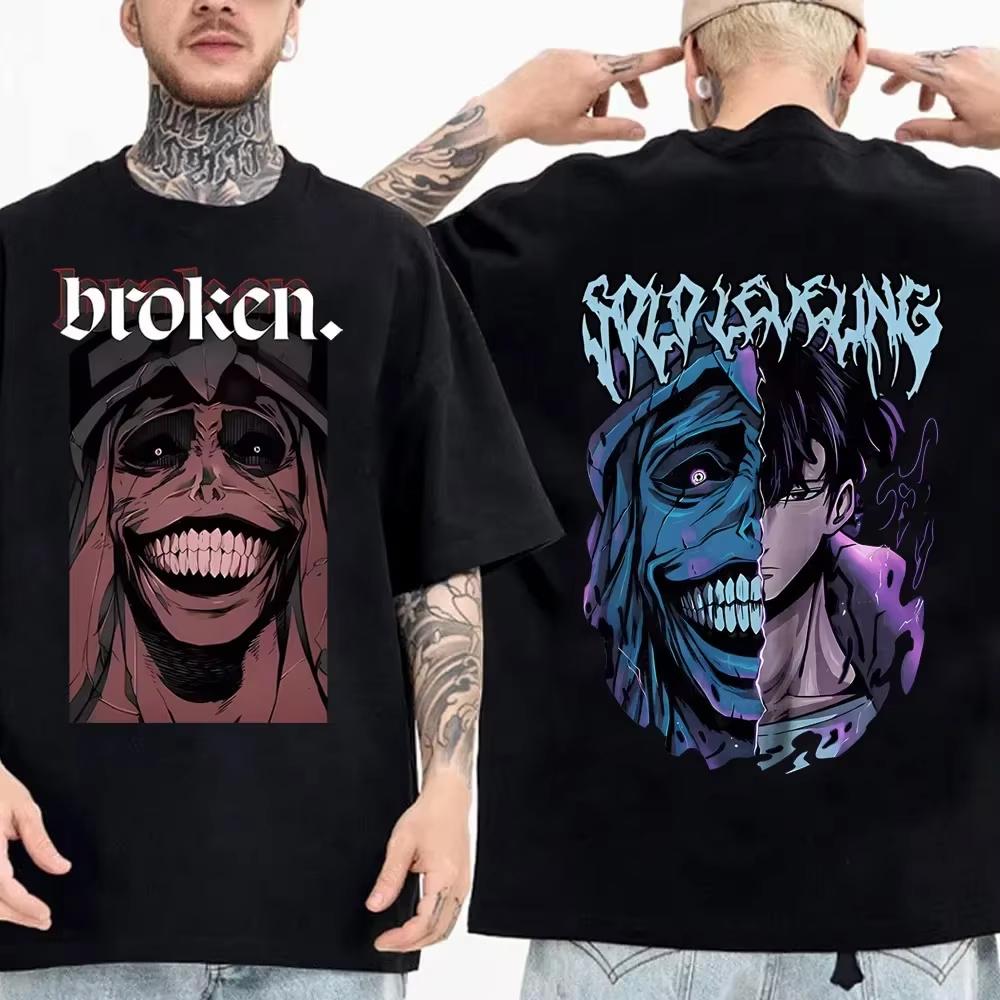 Solo Leveling anime Mens 100clothing Tshirt Cotton retro Japanese Oneck shortsleeved Hipster Fashionable Oversized Y2K shir