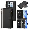 For Xiaomi Poco X6 5G/Xiaomi Redmi Note 13 Pro 5G Leather Case 9 Card Slots Zipper Wallet Stand Phone Cover with Wrist Strap