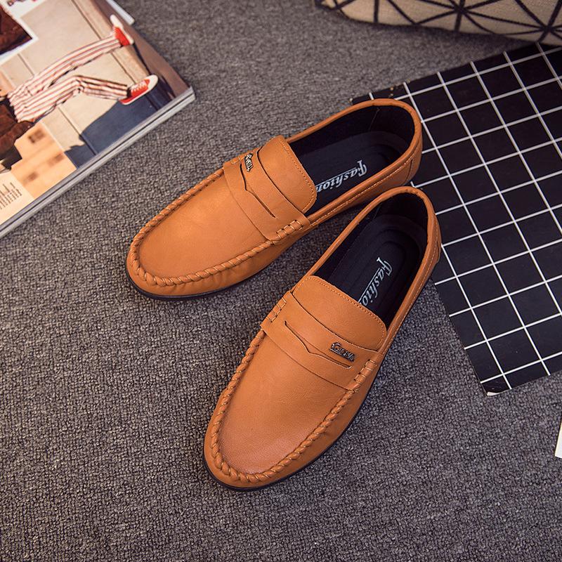 Spring new men's casual leather shoes fashionable low-top Doudou shoes light driving shoes lazy shoes
