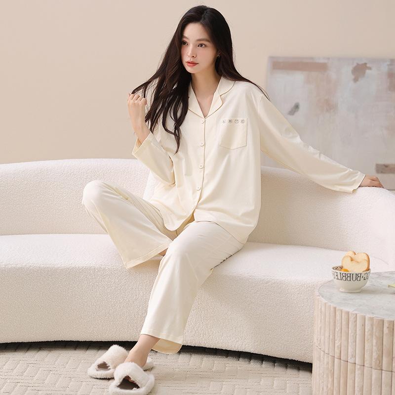 Couple pajamas pure cotton long-sleeved spring and autumn women's simple casual men's comfortable cardigan cotton loungewear set