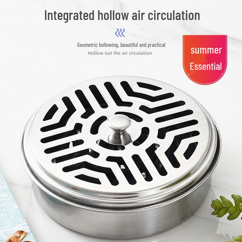 Portable Fireproof Stainless Steel Mosquito Coil Holder with Lid & Ashtray for Safe Outdoor Use