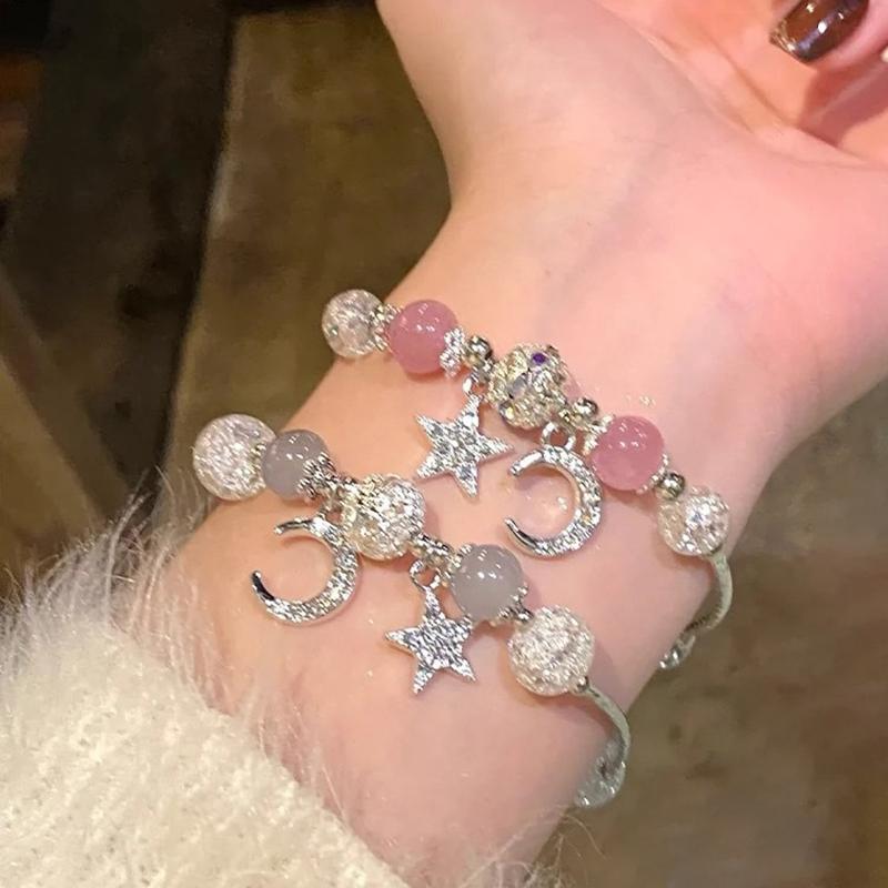 

Sweet Beaded Bracelet Star Moon Bracelet Wrist Jewelry Girls Gift розовый