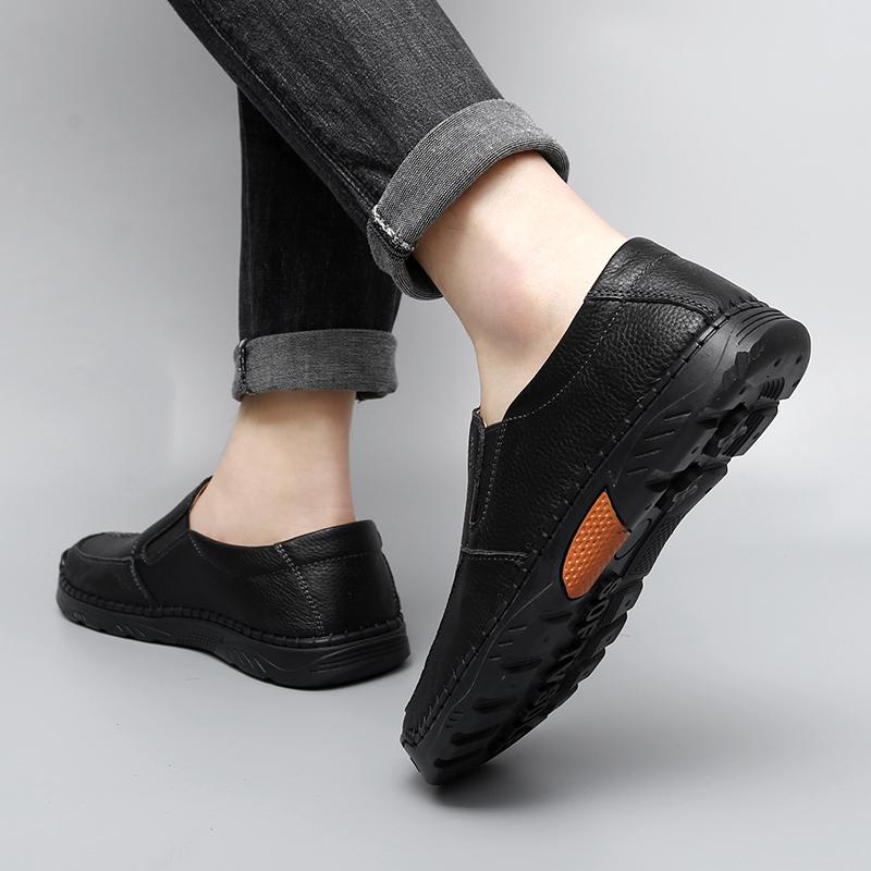 Fashion New Handmade  Leather ShoesMen Loafers Soft Cow Leather Men Thick Sole Casual Shoes Male Footwear Black Brown Slip on