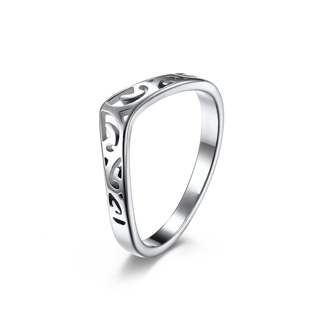 

2mm Thin V Shape Hollow Stackable Ring Stainless Steel Wedding Band for Women Girl Size 5-12 5 серебряный