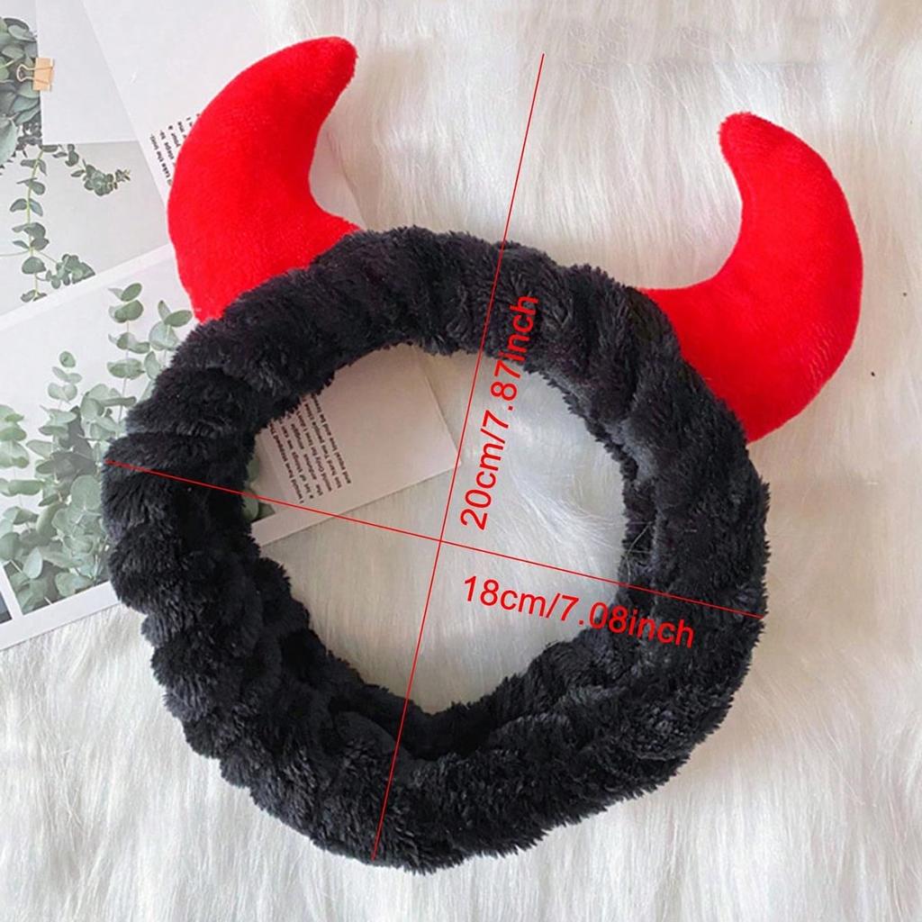 1PC Plush Headband Devil Horn Hairbands Cute Cartoon Headwrap For Face Wash Skincare Makeup Hair Accessories For Women