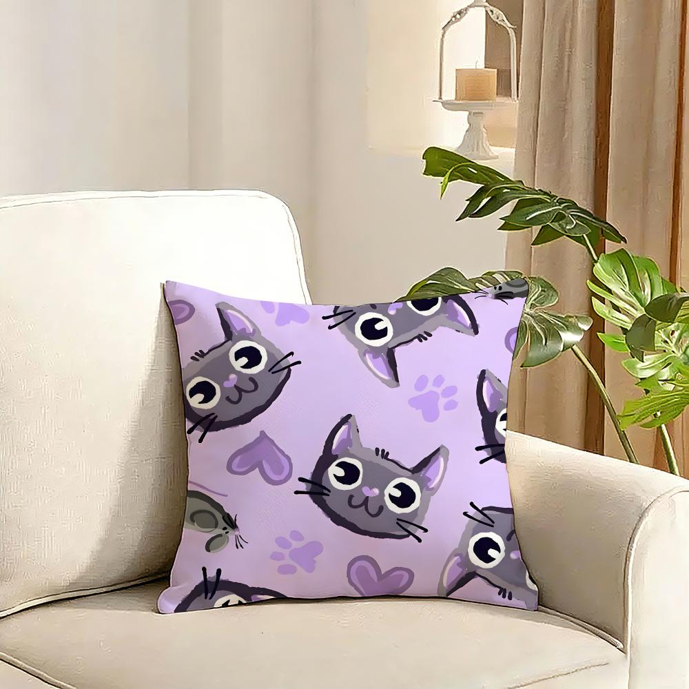 Cute Cat Cushion Cover Reversible Plush Pillow Cover Soft Fluffy Home Decor for Sofa Bedroom