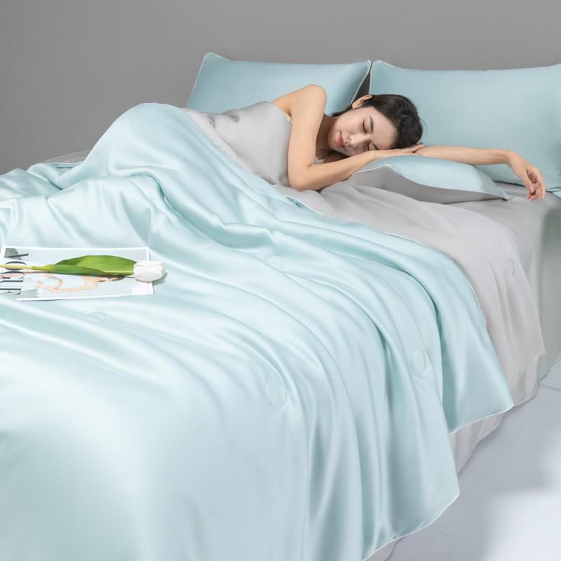 Class A Ice Silk Summer Quilt Set - Cooling, Water Washable, Embroidered, Air Conditioning Friendly, Thin Quilt for Naked Sleep
