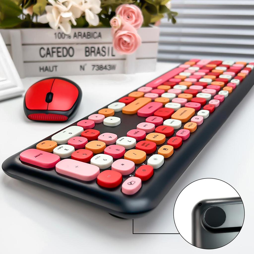 Mofii Drahtlose Maus und Tastatur Set Runde Tastenkappen Farbe Tastatur Frauen Büro Drahtlose Tastatur Volle Größe Schreibmaschinentastatur