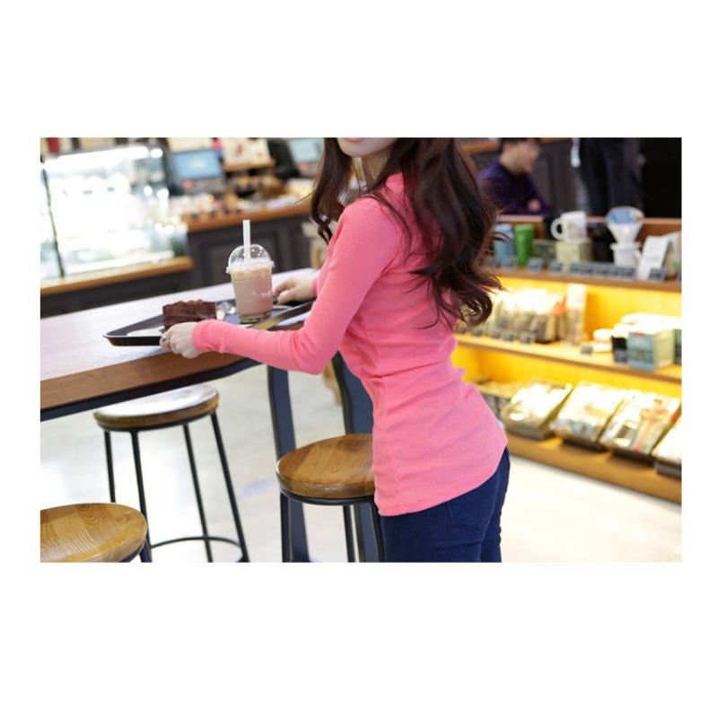 Threaded Solid Color Long Sleeved T-shirt Women's Top