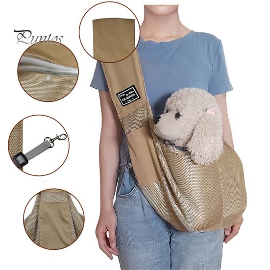 Dog Carrier Sling for Small Dogs Cats Hand-Free Pet Sling Bag Safe Breathable Mesh Fabric Travel Puppy Bag with Pocket