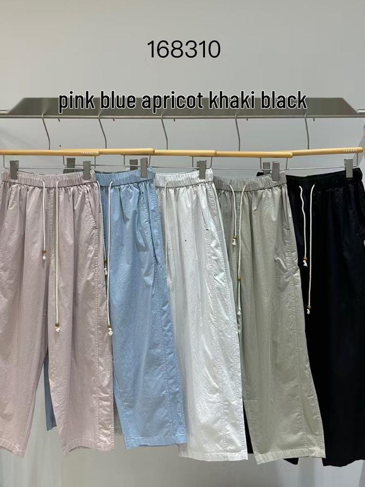 

168310 Summer High Waist Elastic Drawstring Korean Loose Plus Size Pear Shape Harem Pants One Size синій