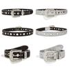 Women Glitter Studded PU Leather Rhinestone Belt Waistband Bling Crystal
