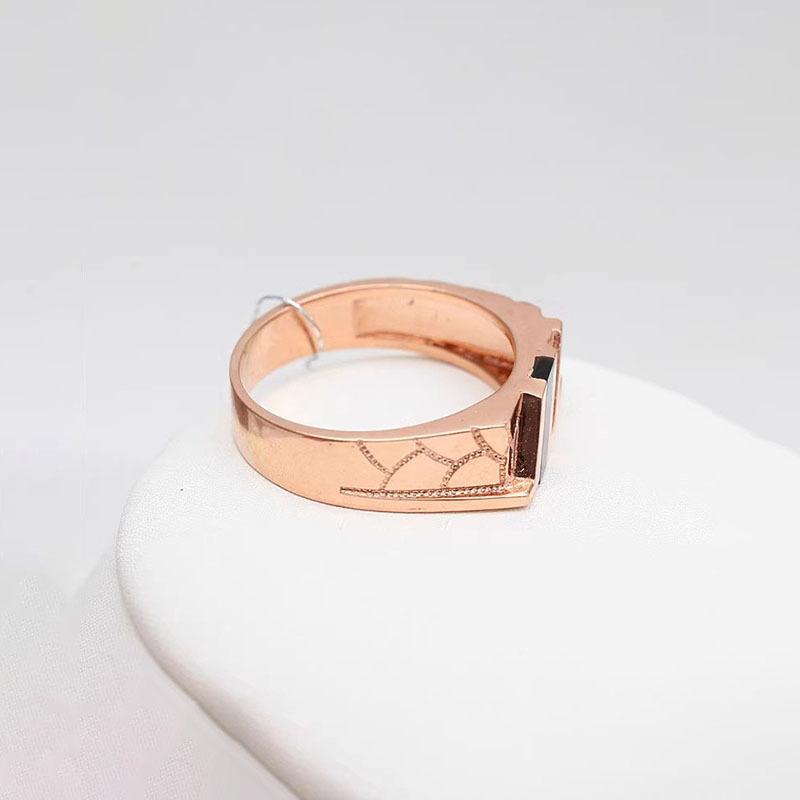 Russia 585 Purple Gold Rhombus Men'S Ring Black Agate Ring Rose Gold Plated Boyfriend Wedding Ring