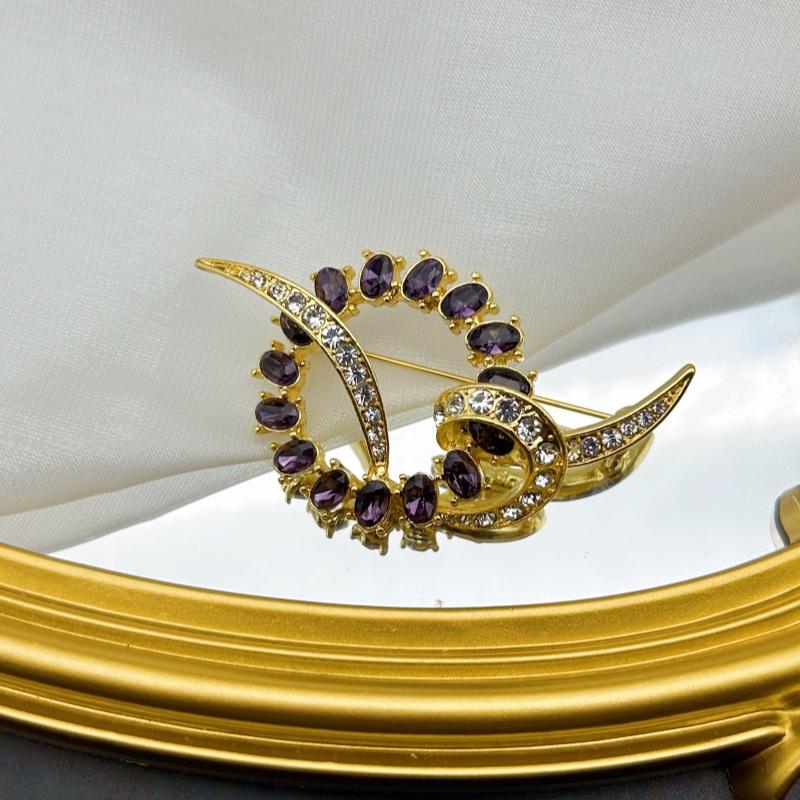 Vintage Jewelry Full Inlaid Elegant Charm Purple Glass Exquisite Chest Flower Brooch