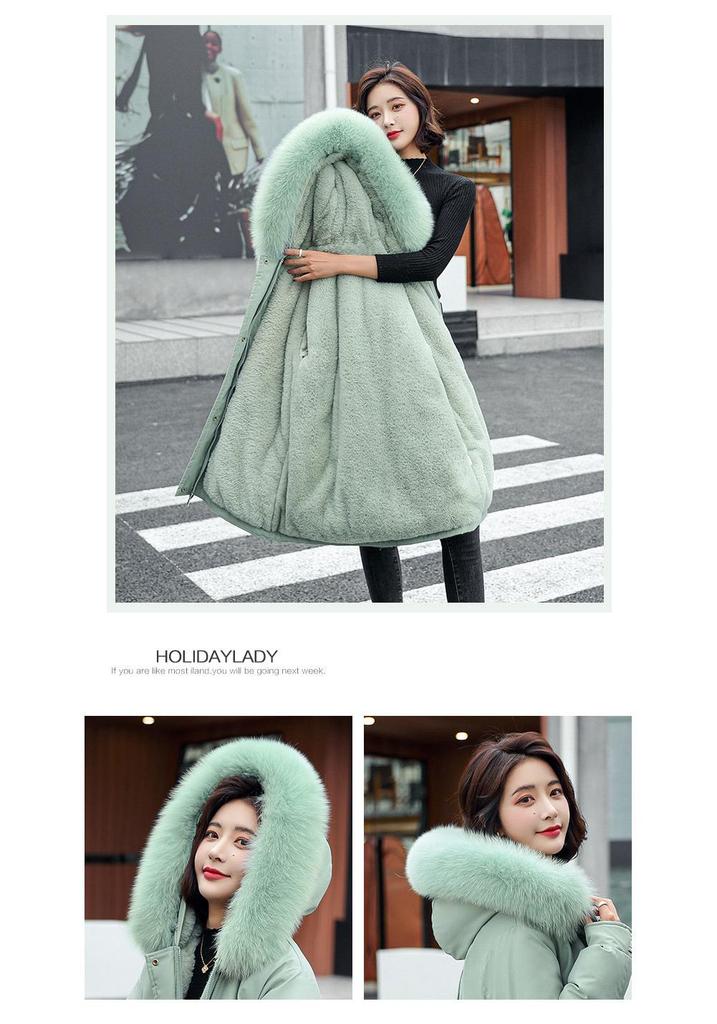 Women's Korean Style Oversized Hooded Parka with Fur Collar – Velvet Thickened for Autumn and Winter.