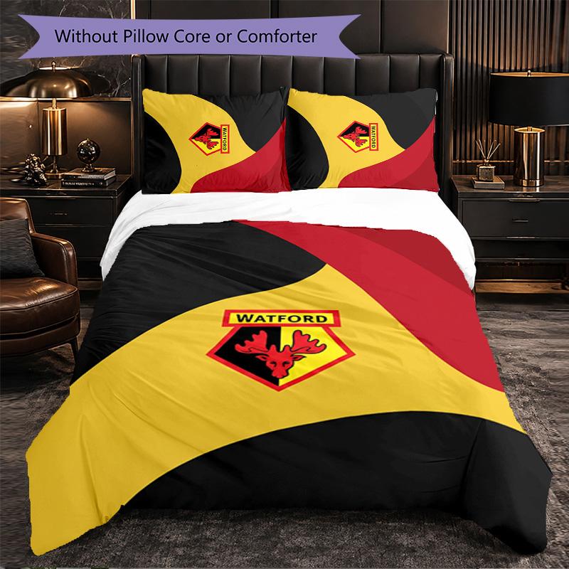 Watford Football 3 Piece Bedding Set Soft Duvet Cover Set with Pillowcases Printed Bedroom Decor Set for Home